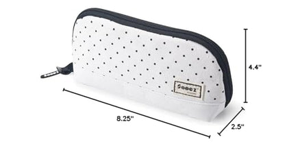 Sooez Wide-Opening Pencil Pen Case, Lightweight & Spacious Pencil Pouch Zipper Stationery Bag, Aesthetic Supply with Triangular Design for Adults, Black Dots - color: White