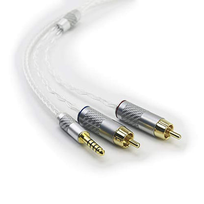 NewFantasia 4.4mm Balanced Male to 2RCA Male Audio Adapter Cable 6N OCC Copper Silver Plated Cord 4.4mm to 2 RCA Balanced Cable 1m/3.3ft/39inches