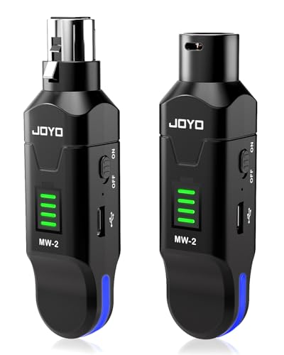 JOYO 2.4GHz Wireless XLR Microphone System, Plug-on Transmitter & Receiver for Dynamic Mics, 100ft Range, 24-bit/48kHz, 6-8Hr Battery, 4-Channel (MW-2)