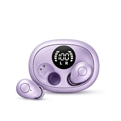 Mini Wireless Bluetooth Earbuds with LED Display, in-Ear Sleep Earphones with Soft Silicone Ear Caps, Compact Charging Case, 5.4 Chip, High Sound Quality (Purple) - color: Purple