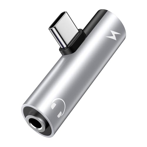 USB C to 3.5mm Headphone and Charger Adapter for iPhone 17 Pro Max Air 16 15 Pro Max 16e 16 Plus Pro, 2-in-1 Type C to 3.5mm Audio Adapter with USB C 27W Fast Charging for Samsung A16 A36 S25 Earbuds - color: Sliver