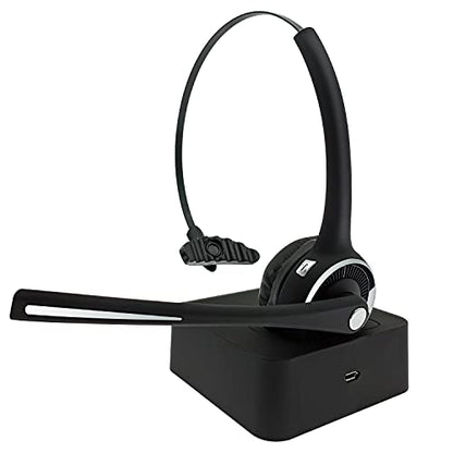 Trucker Bluetooth Headset with Microphone Noise Cancelling, V5.0 Wireless Headset with Charging Base 17 Hrs Talk Time, Black