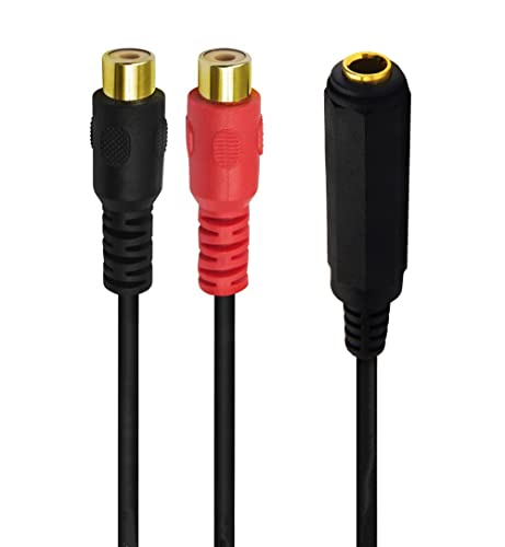 6.35mm to 2RCA Cable, Gold Plated 6.35mm 1/4 inch Mono TS Female to 2 Dual RCA Female Plug Y Splitter Adapter Cable - 8 Inch (6.35 FM/2RCA FM) - color: 6.35 FM/2RCA FM