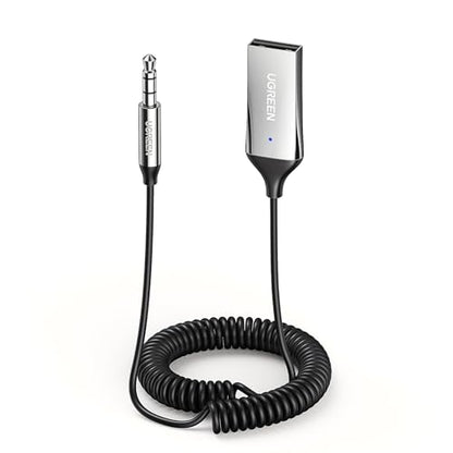 UGREEN Aux to Bluetooth 6.0 Adapter 3.5mm Bluetooth Receiver for Car USB 2.0 to 3.5mm Jack Kit with Built-in Microphone Aux Input for Hands-Free Calls Compatible with Car Speaker and Home Audio - color: Silver
