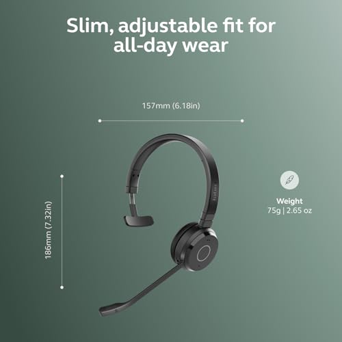 Jabra Evolve 65 TE (Third Edition) Wireless Single-Ear Headphones w/Charging Stand - Noise-Canceling Mic, 16 hrs Battery Life, Dual Connectivity, MS Teams Certified, Supports Other Platforms, Black