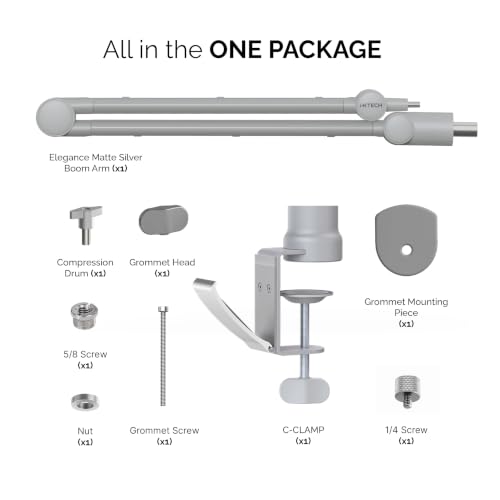 IXTECH Microphone Boom Arm with Desk Mount, 360° Rotatable, Adjustable and Foldable Scissor Mounting for Podcast, Video Gaming, Radio and Studio Audio, Sturdy and Universal. - color: MATTE SILVER