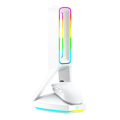 RGB Gaming Headset Stand， for Logitech G502/G502X Lightspeed Wireless Mouse Charging Dock, Compatible with DeathAdder v2 pro Mouse, Desktop Gamer's Accessories（Headset and Mouse not Included） (White) - color: White