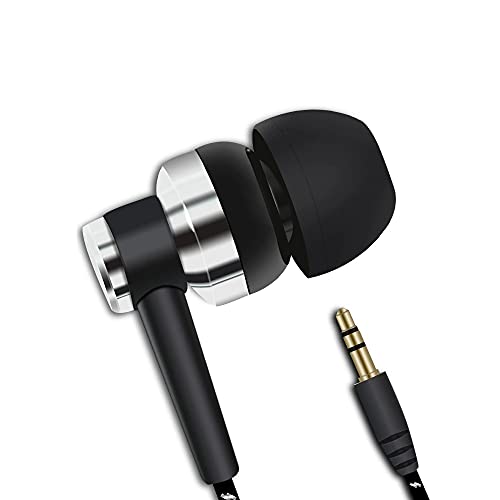 Black in-Ear Earbuds Stereo Tangle Free Braided Cable Cord Quality Sound High Bass Silicone Tips for iPod Zune MP3 Player 3.5mm Jack