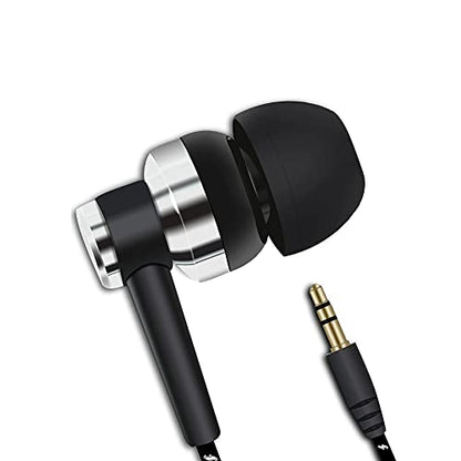Black in-Ear Earbuds Stereo Tangle Free Braided Cable Cord Quality Sound High Bass Silicone Tips for iPod Zune MP3 Player 3.5mm Jack