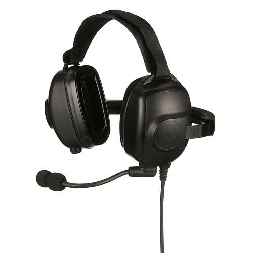 PMLN6853A Motorola OEM, Behind Ear Headset Boom Mic, Noise Canceling, 24dB Noise Reduction, Push-to-Talk Button, APX Radio Compatible, Heavy-Duty, Industrial Use, Black