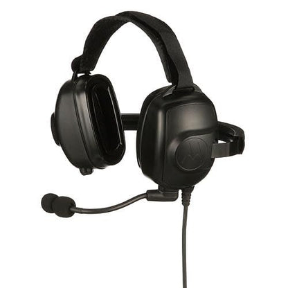 PMLN6853A Motorola OEM, Behind Ear Headset Boom Mic, Noise Canceling, 24dB Noise Reduction, Push-to-Talk Button, APX Radio Compatible, Heavy-Duty, Industrial Use, Black