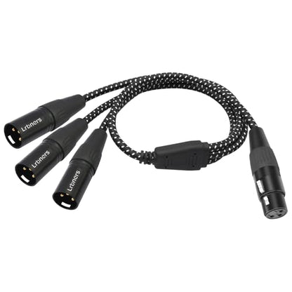 2FT XLR 1 Female to 3 Male Y Splitter Cable - Metal-Braided Y-Cable, Non-Slip Grips,3Pin XLR 3-Way Signal Duplication for Mixers/PA/Amps - color: 1 Female to 3 Male