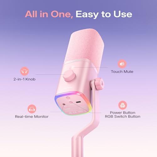 MAONO PD100W Wireless Dynamic Gaming Microphone for PC with USB-C Receiver - color: Pink