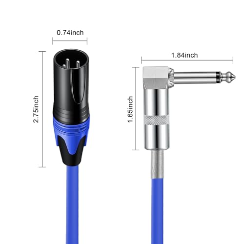 (1.5 FT 2 Pack) Right Angle 1/4 TS to XLR 3Pin Male Microphone Audio Cable,6.35mm TS Mono Right Angle to XLR Male 3pin Cable for Micphone Mixer、 Instruments (1.5 FT 2 Pack) - size: 1.5 FT 2 PACK