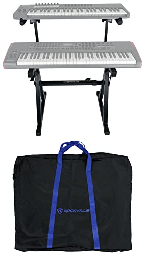 Rockville Z55 Z-Style 2-Tier Piano Keyboard Stand w/ Bag & Headphone Hook – Portable & Sturdy, Height & Width Adjustable, Fits 54/61/76/88-Key Electric Pianos & Keyboards – 250 lb Capacity | Includes Travel Bag, 250 lb Capacity, Headphone Hook, Anchoring
