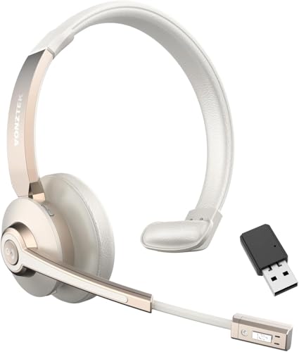Wireless Headset, Bluetooth Headphones with Microphone Noise Canceling & Mute, 5.0 Trucker Bluetooth Headset with Mic/USB Dongle for Cell Phone Computer Work Office Teams Meeting Call Center