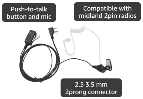 2 Pin Security Ear Piece Walkie Talkie Surveillance Headset Transparent Acoustic Clear Tube Earphone with Ptt Vox for Midland Avph3 gxt FRS gmrs x talker lxt600pa t51r br200 2-Way Radio