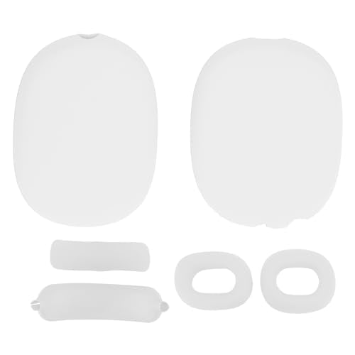 Headphone Protective Cover Kit for iOS Over Ear Headset, Silicone Headband Pad Beam Cushion Earpad Ear Cup Covers Set, Replacement Protector with Precise Openings, Washable (White) - color: White