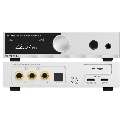 SMSL D100 HiFi Audio DAC Headphone Amplifier, ES9081 Chip XMOS XU-316 Desktop DAC, Full MQA DSD512 PCM768kHz, 4.4mm Balanced/6.35mm/RCA Output for PC Gaming Speakers