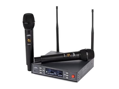 Monoprice 200-Channel UHF Dual Handheld Wireless Microphones System, 262 Feet (80 Meter) Range, Perfect for Church, Birthdays, Karaoke, Weddings, Events - Stage Right Series,Black
