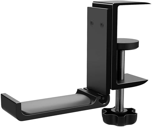 Foldable Headphone Stand Hanger Holder, Aluminum Headset Stand Clamp Hook Under Desk Space Saving Mount, Universal Fit for All Gaming Headsets, Black