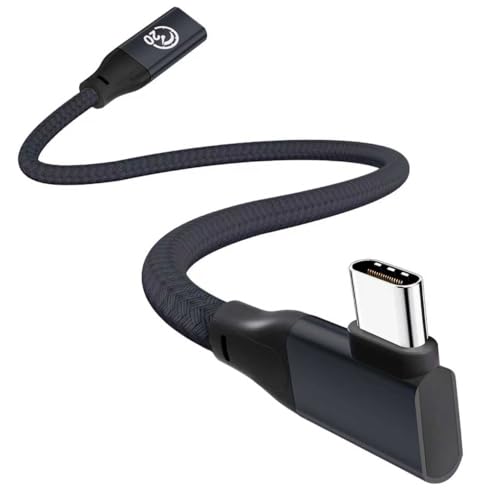USB C Extension Cable Right Angle 1FT/0.3M, USB-C 3.2 Female to Male Cable | 20Gbps Data Transfer, 4K@60Hz Video Output, 90 Degree Type C Extender for iPhone 17 16, MacBook Pro Air, Magsafe Charger - color: Black, size: 1ft