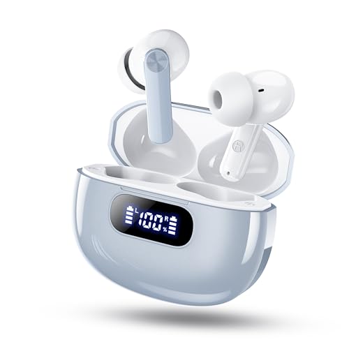 Wekily Wireless Earbuds, Bluetooth 5.3 Headphones with LED Power Display, 2025 New Wireless Earphones, HiFi Stereo,4 ENC Noise Cancelling Mic, 48H Playtime Mini Case IP7 Waterproof for iOS Android - color: Azure