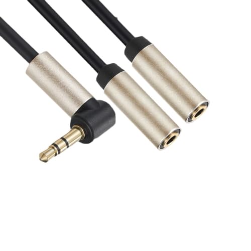 Audio Splitter Cable,90 Degree Right Angle 3.5mm Male to 2 Female Jack Headphone Audio Stereo Y Splitter Adapter Cable for Tablets, MP3 Players (90 Degree Right Angle)