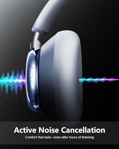 Wentronic Y03 Bluetooth Headphones Wireless Active Noise Cancelling Over Ear Headphones 48 Hours Playtime High Sound Quality 6 EQ Music Mode Headphones with Soft Ear Cushion - Blue - color: Blue