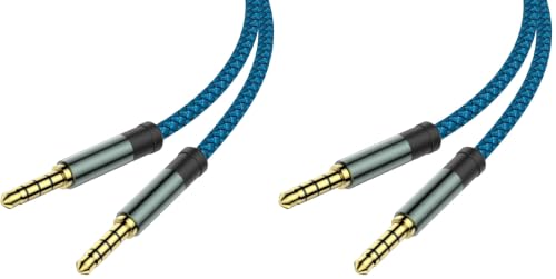 MCSPER 4 Pack TRRS 3.5mm Audio Cable, 5Ft 4-Conductor (4 Pole) with Mic[Microphone Compatible] Nylon Braided Aux Cord Compatible Car Home Stereos,Speaker,Headphones,Sony(Blue) - size: 5 Feet (Pack of 2)