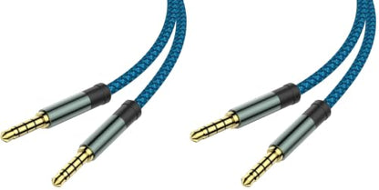 MCSPER 4 Pack TRRS 3.5mm Audio Cable, 5Ft 4-Conductor (4 Pole) with Mic[Microphone Compatible] Nylon Braided Aux Cord Compatible Car Home Stereos,Speaker,Headphones,Sony(Blue) - size: 5 Feet (Pack of 2)