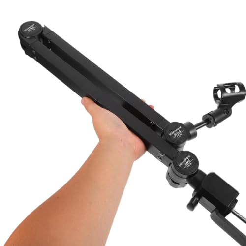 Heavy Duty Management and Desk Stand Arm Microphone Mic Boom Adjustable with Clip, Metal Plastic Construction, High Load Capacity and Cable for Podcasting and Live Streaming