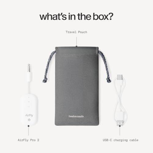 Twelve South AirFly Pro 2, Bluetooth Adapter, Pair 2 AirPods, White | Pair 2 AirPods or Wireless Headphones – 3.5mm AUX Bluetooth Transmitter and Receiver for Cars, Boats, Treadmills, TVs & More - color: White, style: AirFly Pro 2