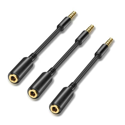 3 Pack 3.5mm Headphone Extension Cable TRS AUX 4 Pole 3.88 inch | Extender, Stereo Adapter Convertor, Laptop Headset Phone