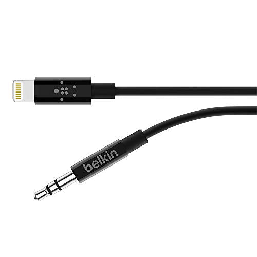 Belkin Lightning to 3.5mm Audio Cable, 6ft, Black | Connects iPhone to wired headphones, speakers, or car stereo, MFi certified, aux input, travel-friendly - color: Black, size: 6'