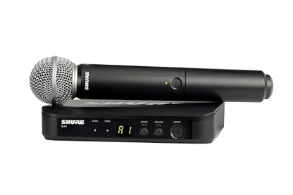 Shure BLX24/SM58 Handheld Wireless Audio System J11 Band (596–620 MHz) – BLX4 Receiver, BLX2 Transmitter with SM58 Dynamic Mic, Up to 14 Hr Battery, 300 ft Range | BLX4 Receiver, BLX2 Transmitter with SM58 Dynamic Mic, Up to 14 Hr Battery, 300 ft Range -