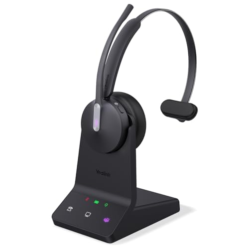 Yealink WH64 Mono Teams Wireless Headset, DECT & Bluetooth Dual-Mode 606 ft Range Headphones with 3X Mic, 26 Talk Time, Office Work Headset for Desk IP Phone, PC,Cell Phone (Renewed)