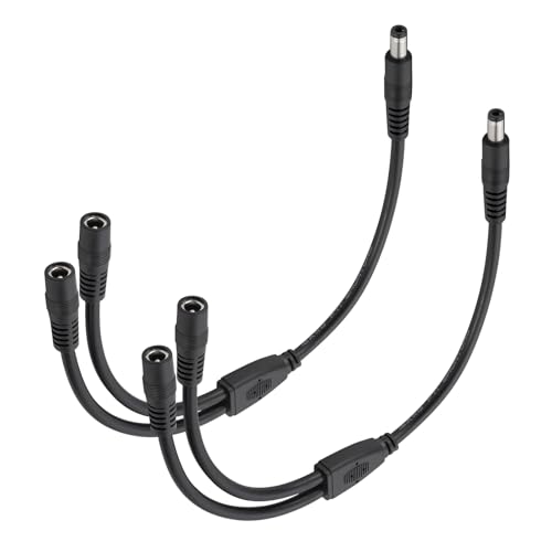 CENSHI 2-Pack 12V/24V DC Power Splitter Cable 5.5x2.5mm 1 Male to 2 Female | 1Ft 18AWG Pure Copper DC5525 Y Splitter Cord, for LED Light Strips, Router, CCTV Camera, Solar Monitor - size: 1 Male to 2 Female