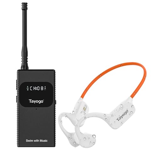 Tayogo Swimming Headphones, Waterproof Bone Conduction Headsets, Swim Coach Communicator, Waterproof Headphones for Spotify, Amazon Music, YouTube, Stream with Your Swimming, NO MP3 Download - color: SwimMusic Combo - White