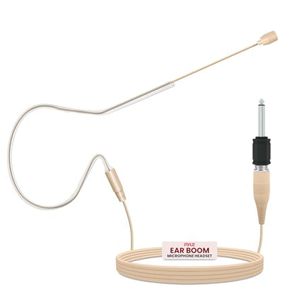 Pyle Wired Omnidirectional Headset Microphone w/ 3.5mm Plug | Condenser headset mic with 1/4 inch adapter, 1.2m cable and windscreen for presentations, teaching and voice use. - color: Champagne