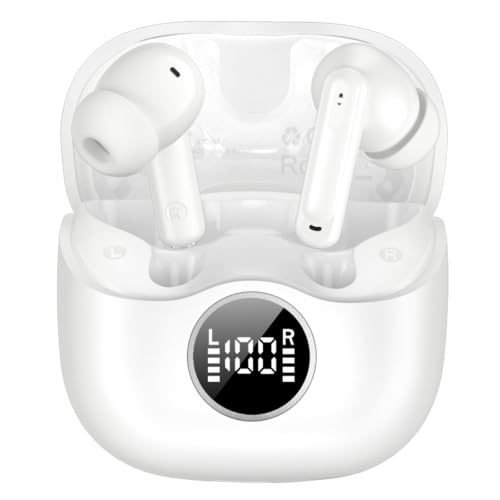 xinwld Adaptive Hybrid Active Noise Canceling 2026 Wireless Earbuds, 6 Mics ENC Clear Call Ear Buds, Hi-Res Audio Deep Bass Bluetooth 5.4 Headphones, 40H, LED, for Sports Running Gym Workout, White - color: Light White