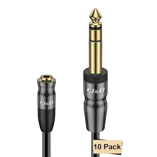J&D 1/4 inch to 3.5mm Headphone Adapter, Heavy Duty Copper Shell Connecter Joint 3.5mm 1/8 inch Female TRS to 6.35mm Male TRS Stereo Audio Extension Cable (6 Feet 10 Pack) - size: 6 Feet (10 Pack)