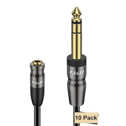 J&D 1/4 inch to 3.5mm Headphone Adapter, Heavy Duty Copper Shell Connecter Joint 3.5mm 1/8 inch Female TRS to 6.35mm Male TRS Stereo Audio Extension Cable (6 Feet 10 Pack) - size: 6 Feet (10 Pack)