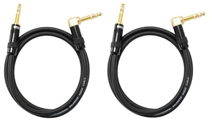 Audio2000'S C26003P2 2팩 91.4cm(3피트) 금 도금 0.6cm(1/4인치) TRS 직각 - 금 도금 0.6cm(1/4인치) TRS 스트레이트 밸런스 오디오/녹음/패치/스테이지 케이블 (91.4cm(3피트) 케이블 2개 포함)