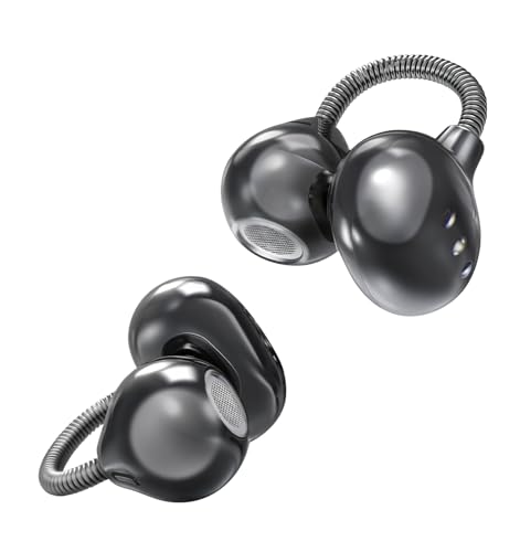 King Lucky Open-Ear Clip-On Earbuds for Running, Bluetooth 6.0 Wireless Headphones with Memory Spring, Secure Fit for Small Ears & Glasses Wearers, 45H Playtime, ENC Mic, IPX5 Waterproof (Black) - color: Black