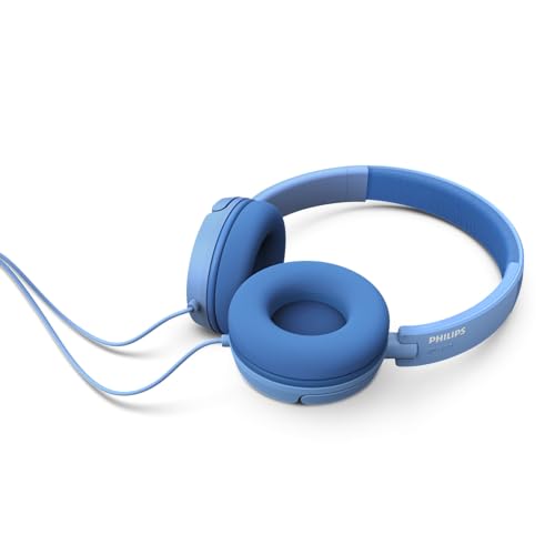 Philips K2019 Lightweight On-Ear Wired Kids Headphones - Built-in Mic, Safe Volume Limited, Foldable & Durable, Blue - color: Blue