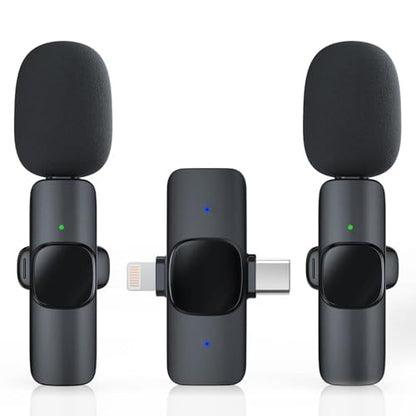 2 Pack Wireless Lavalier Microphone for iPhone/Android Phone, USB C Wireless Lav Mic, 4 Pickup Modes, Noise Cancellation, Mini Lapel Mic for Video Recording Podcast YouTube TikTok