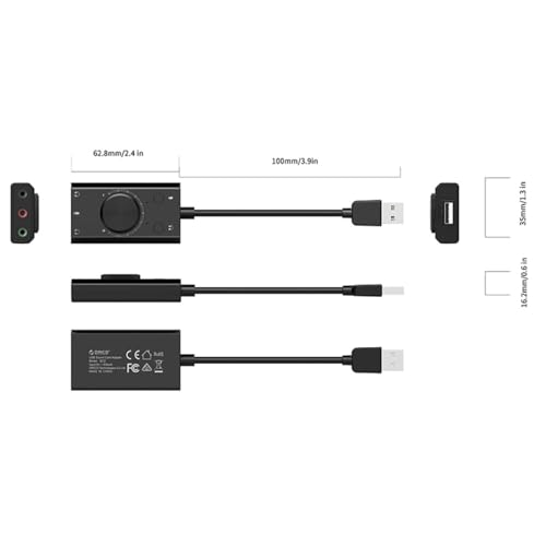 External USB Sound Card, Stereo Mic Speaker Headset Audio Adapter with Mute Volume Switch Adjustment