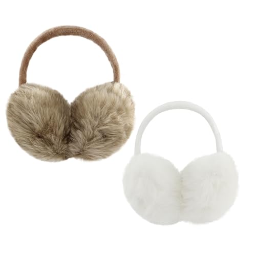 POXIMI Women Winter Earmuffs Girl Ski Adjustable Ear Covers for Kid Cute Bow Ear Warmer Outdoor Earmuff Fleece Lining - color: Z-white+khaki