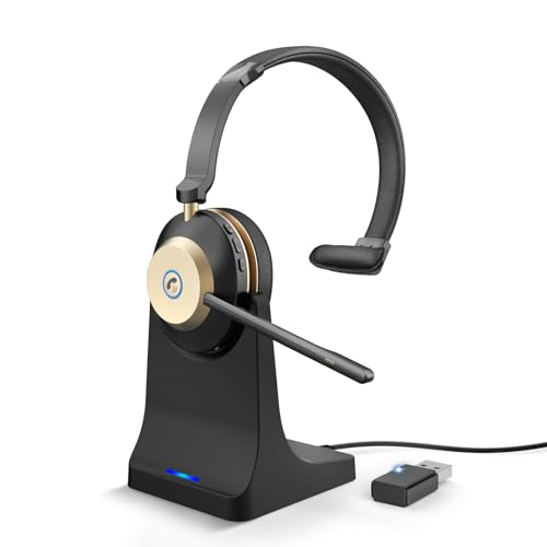 Earbay Wireless Headset with Mic, Trucker Bluetooth Headset with Microphone Noise Canceling, Wireless Headphones with Mic Mute, USB Dongle, Charging Base, 45H Battery, for PC Laptop Phone Teams Zoom